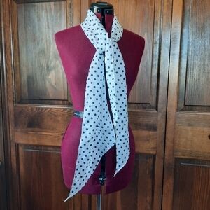 Vintage satin white navy blue polka dot print mod scarf